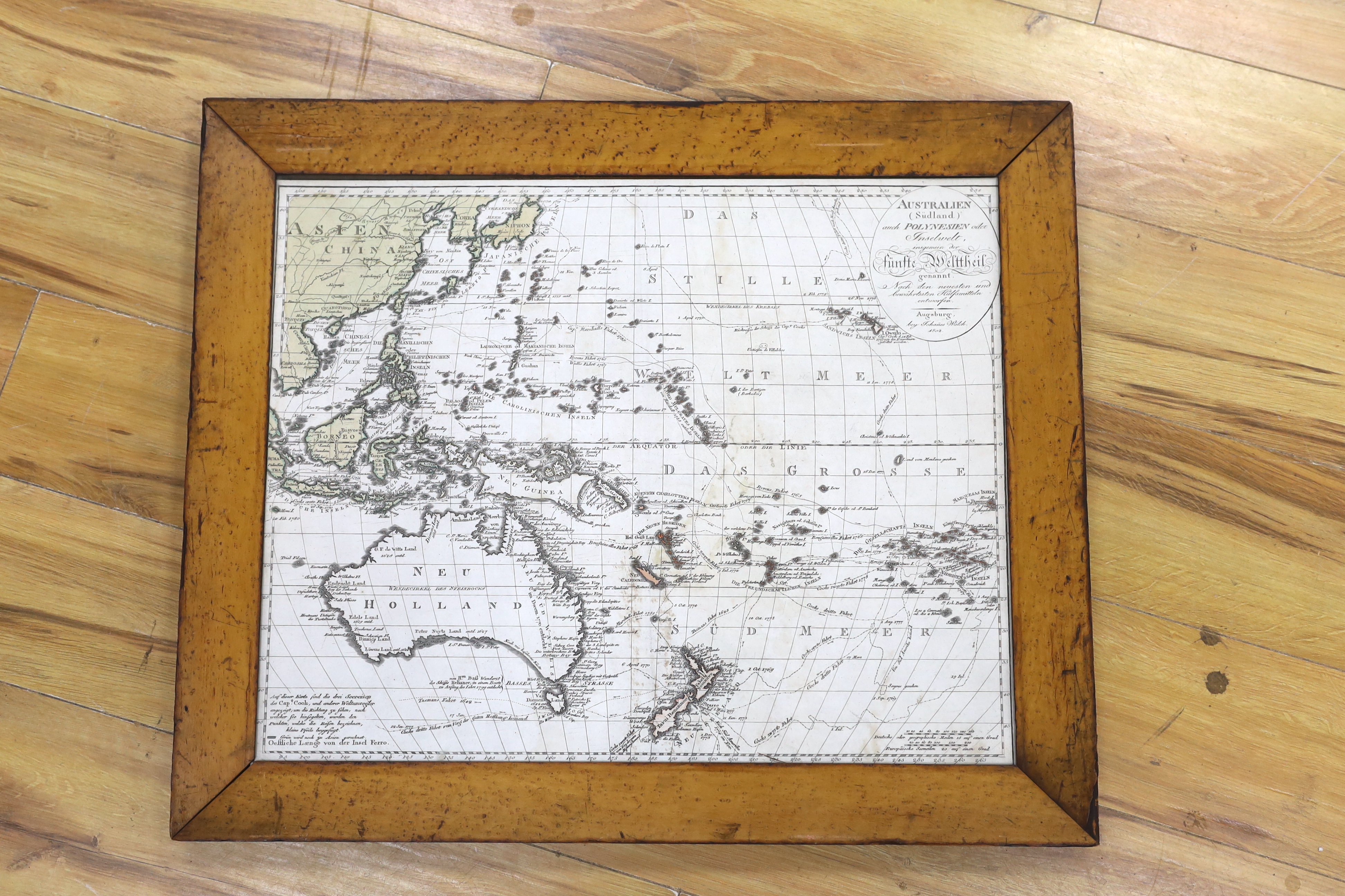 Johannes Walch, (German, 1757-1815), hand-coloured map of Australia and New Zealand, publ. 1802, 48 x 60cm